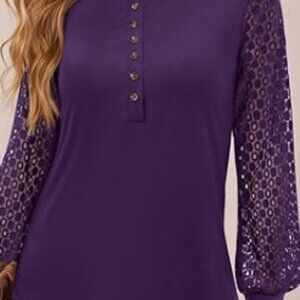 Purple Top with Lace and Eyelet on Long Sleeves